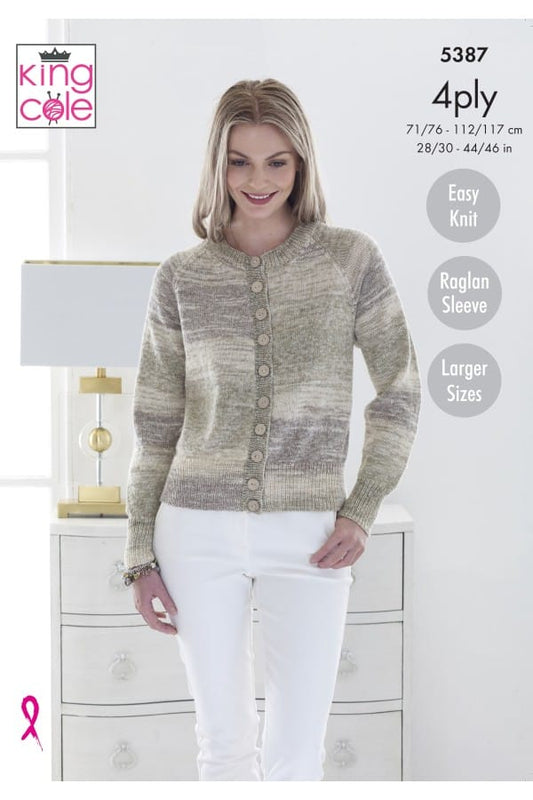 Women's Cardigan & Sweater knitting pattern in 4ply - King Cole 5387