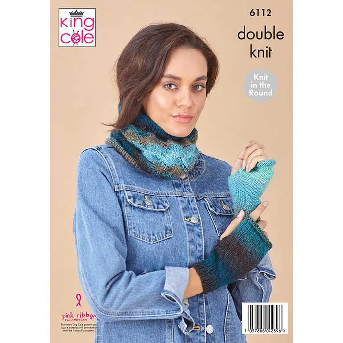 Women's Hat, Hand Warmers and Cowl knitting pattern DK - King Cole 6112