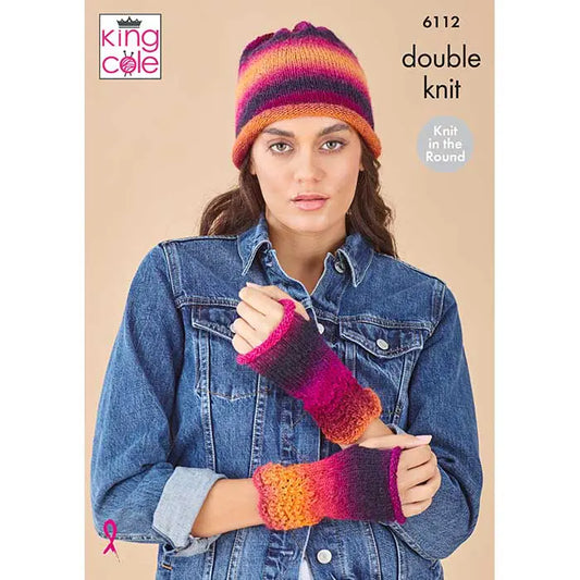 Women's Hat, Hand Warmers and Cowl knitting pattern DK - King Cole 6112