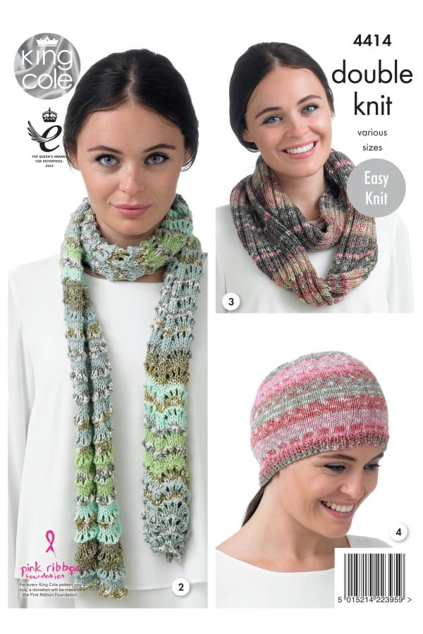 Women's Hat, Scarf and Snood knitting pattern DK - King Cole 4414