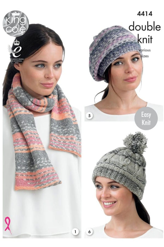 Women's Hat, Scarf and Snood knitting pattern DK - King Cole 4414