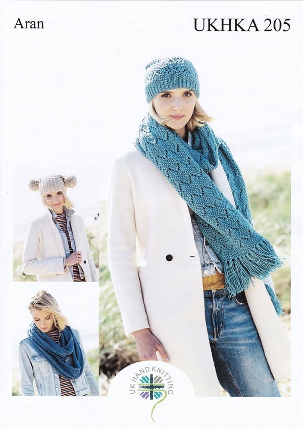 Women's Hats and Scarves knitting pattern aran - UKHKA 205