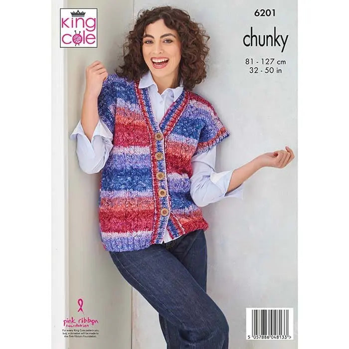 Women's Jacket and Waistcoat knitting pattern in chunky - King Cole 6201