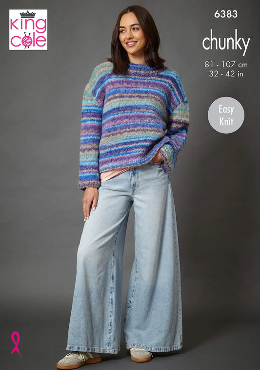 Women's Sweater and Cardigan knitting pattern in chunky - King Cole 6383