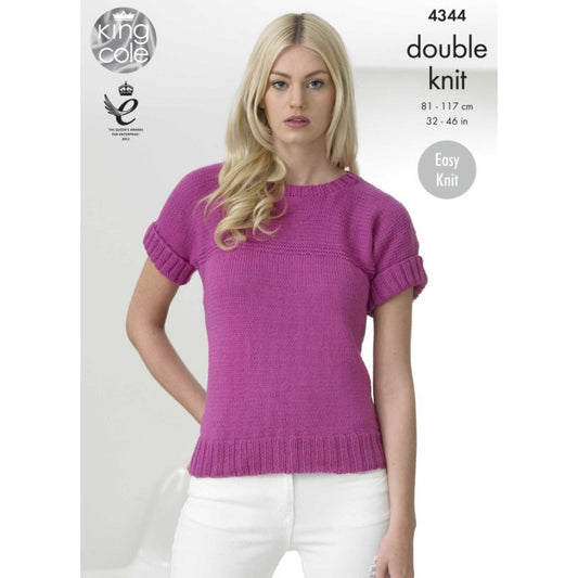 Women's tops-double knit-knitting pattern-4344-King-Cole