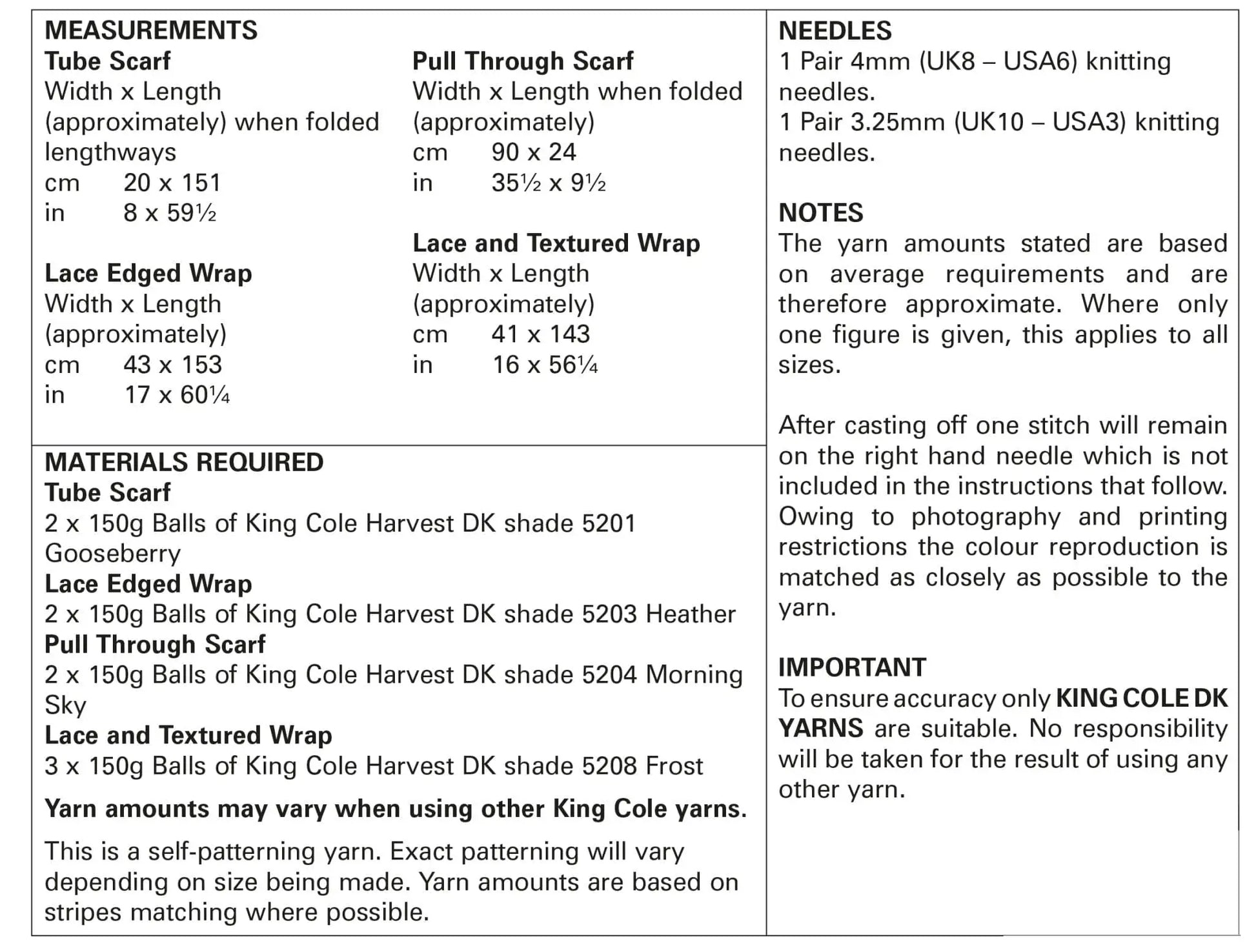 Women's Wraps knitting pattern DK - King Cole 5784