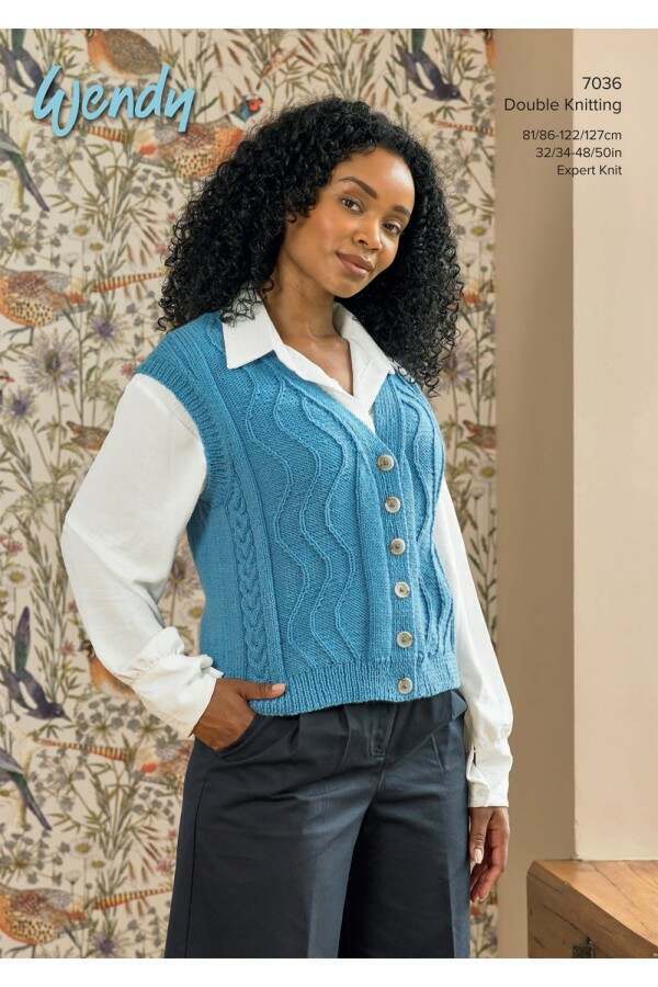 Women waistcoat knitting pattern double knit - Wendy 7036