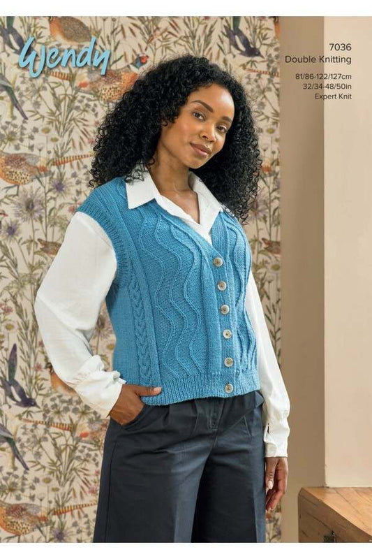 Women waistcoat knitting pattern double knit - Wendy 7036