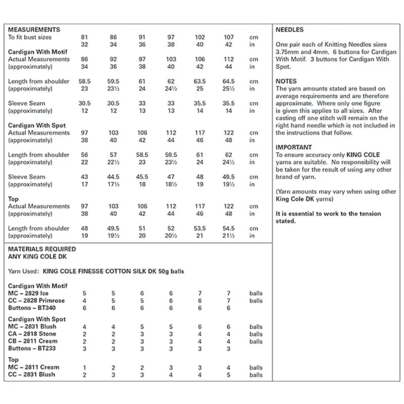 Womens Cardigan and Top knitting pattern double knit - King Cole 5878