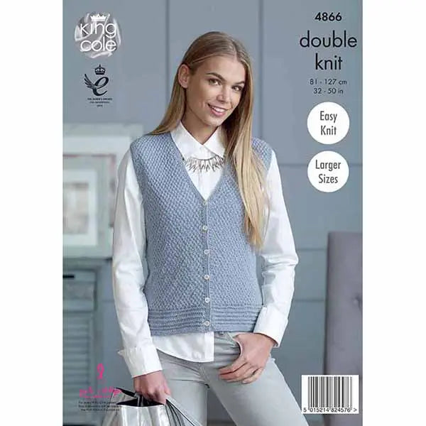 Womens Cardigan and Waistcoat Double Knit knitting pattern - King Cole 4866