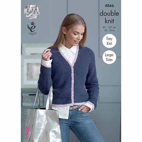 Womens Cardigan and Waistcoat Double Knit knitting pattern - King Cole 4866