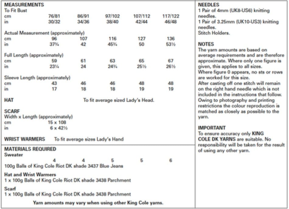 Womens Sweater and Accessories knitting pattern double knit - King Cole 5630