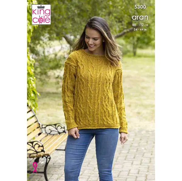 Womens sweater and cardigan Aran knitting pattern - King Cole 5300