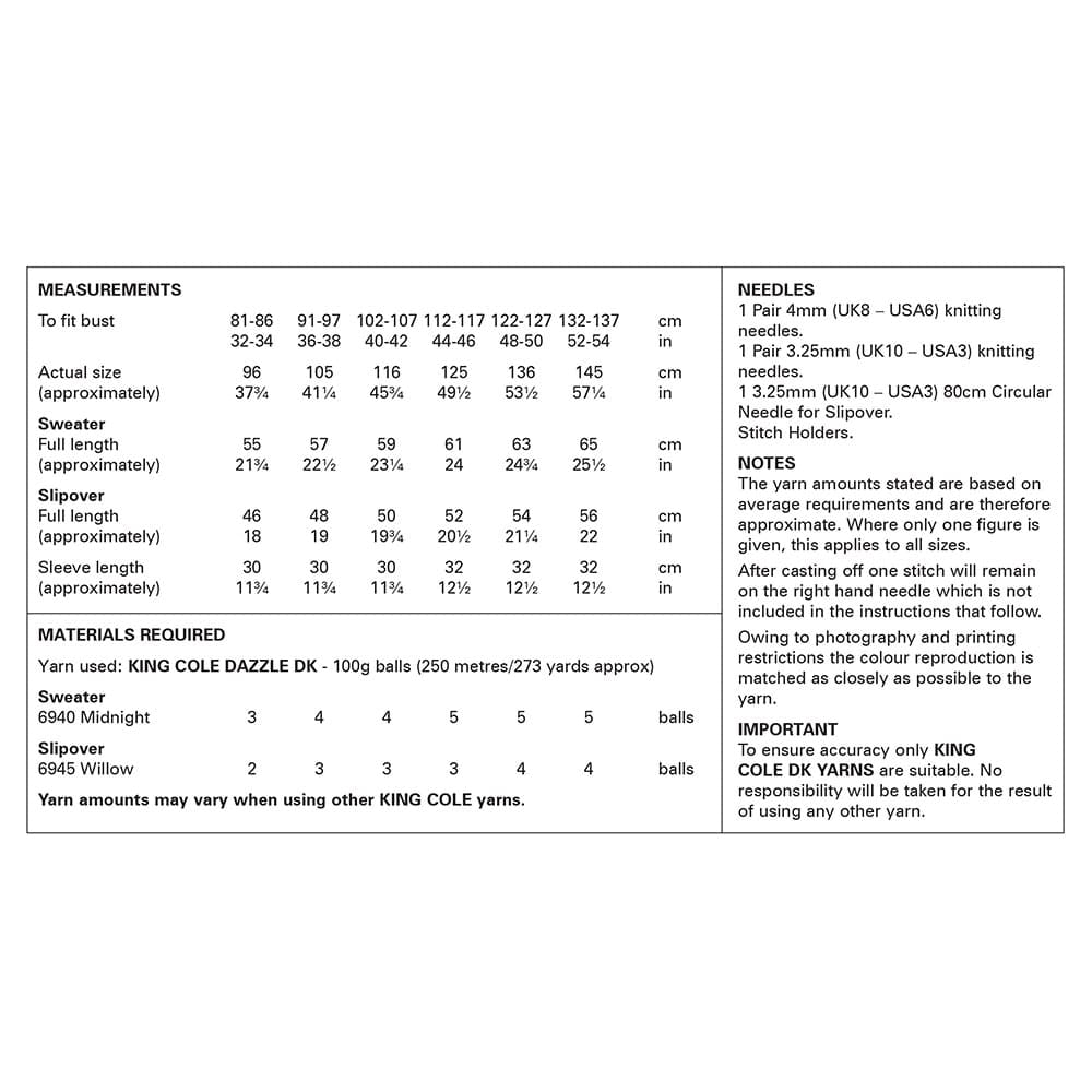 Womens Sweater & Slipover knitting pattern DK - King Cole 6605