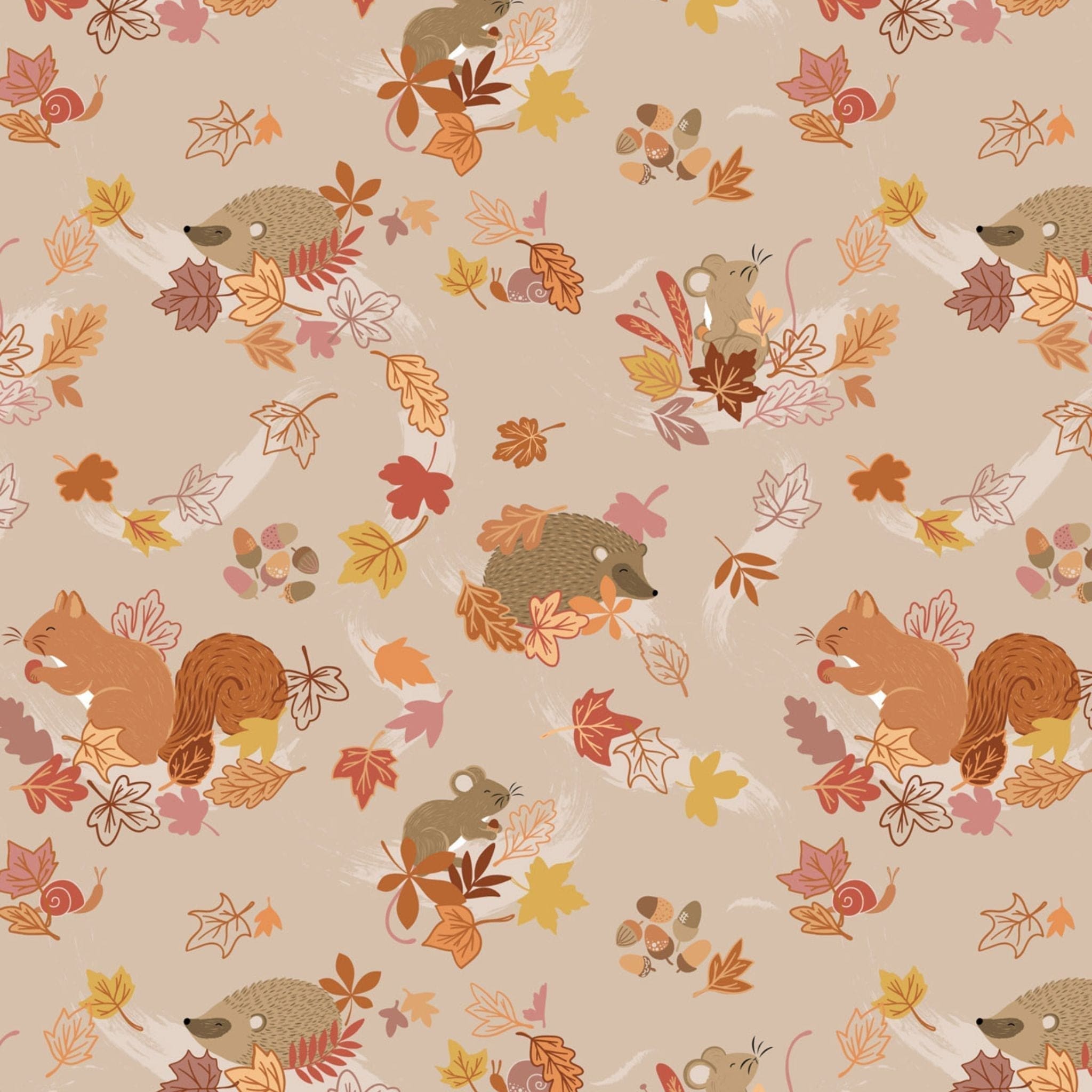 Fabric Woodland harvest on purple cotton fabric - squirrelled away - Lewis & Irene