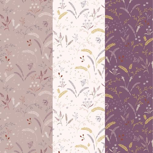 Birds and Seeds on Dusty Linen cotton fabric - Meadowside by Lewis & Irene