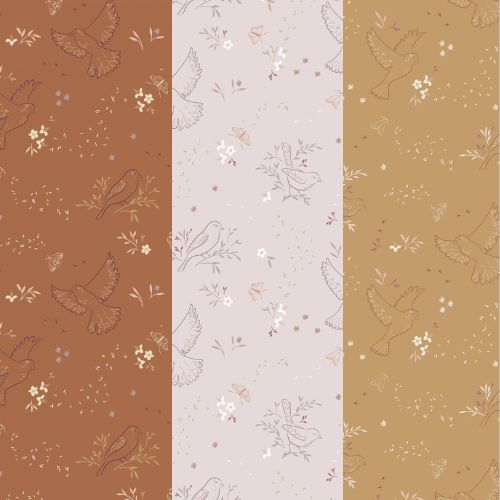 Butterflies and grassfield on taupe cotton fabric - Meadowside by Lewis & Irene