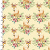 Deer with a flower crown, pink and yellow vintage flowers on a pale yellow cotton