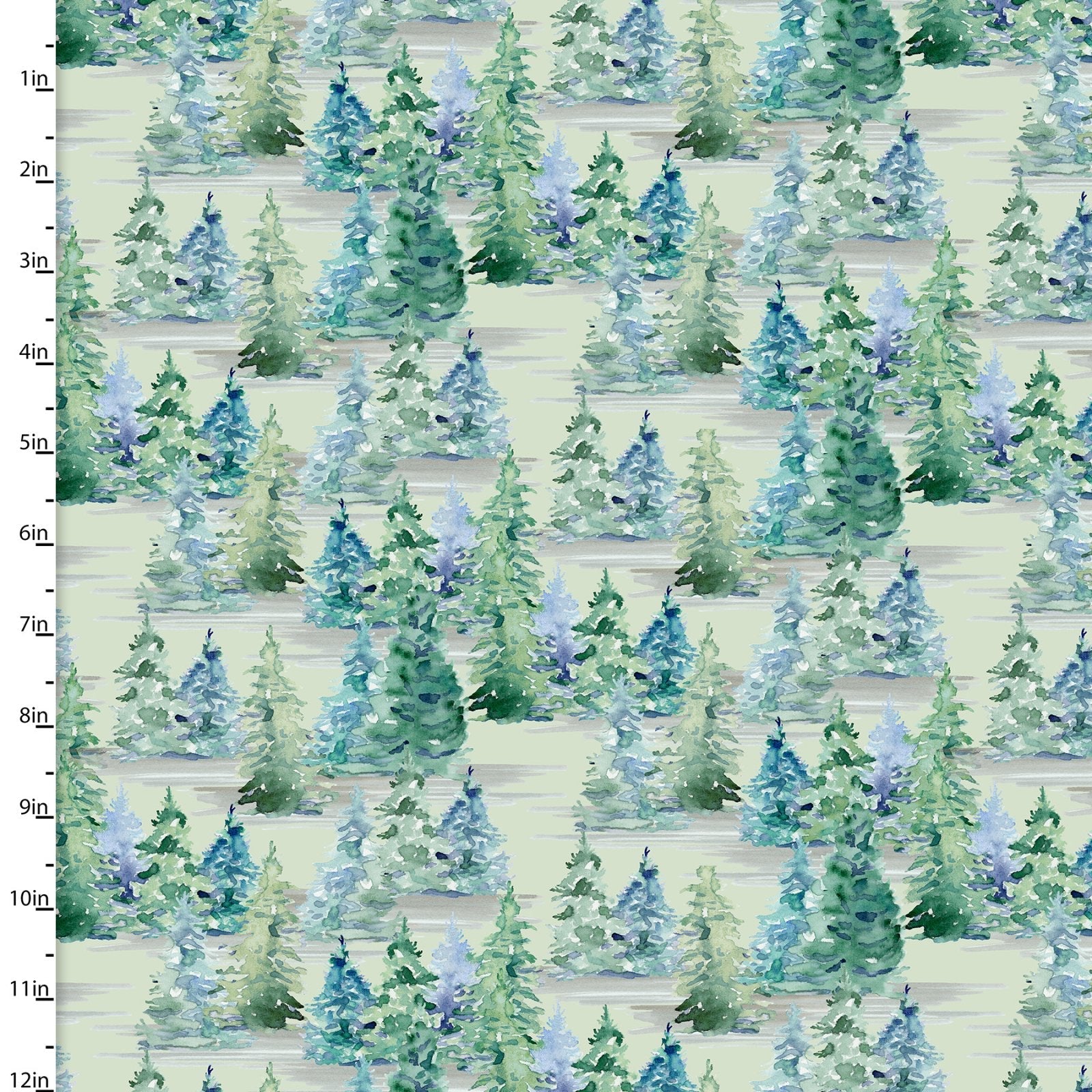 Green forest fern trees on a green cotton fabric - Forest Friends by 3 Wishes