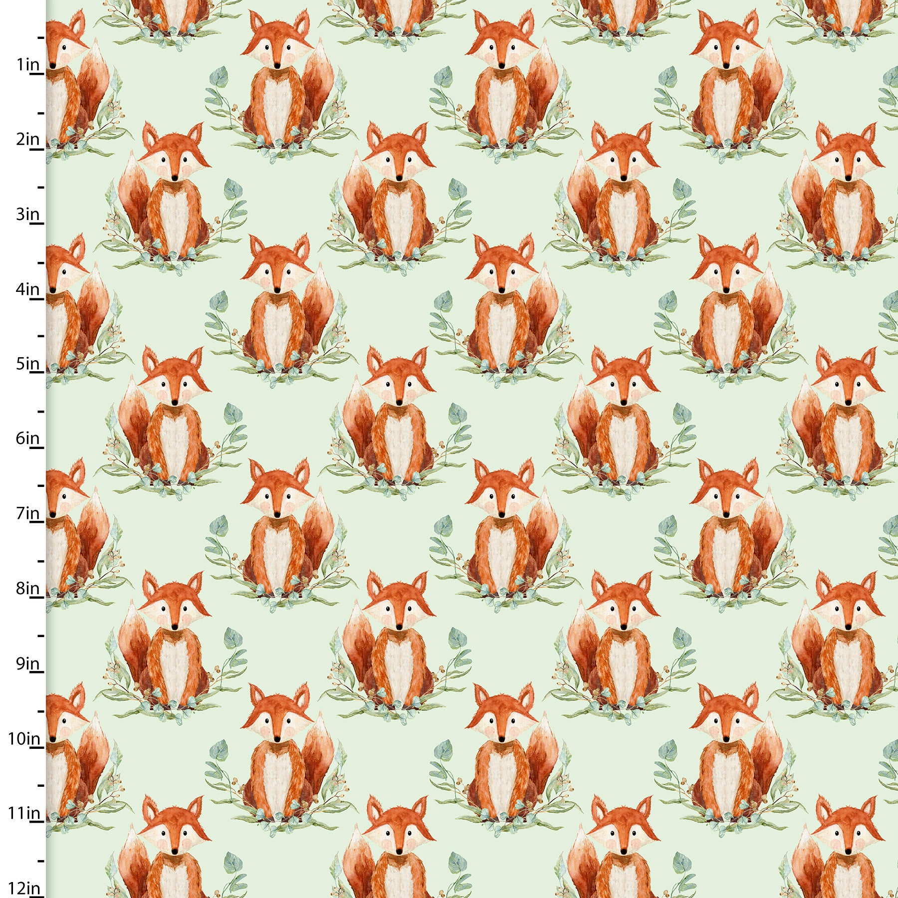 Cute foxes on a soft green cotton fabric by 3 Wishes