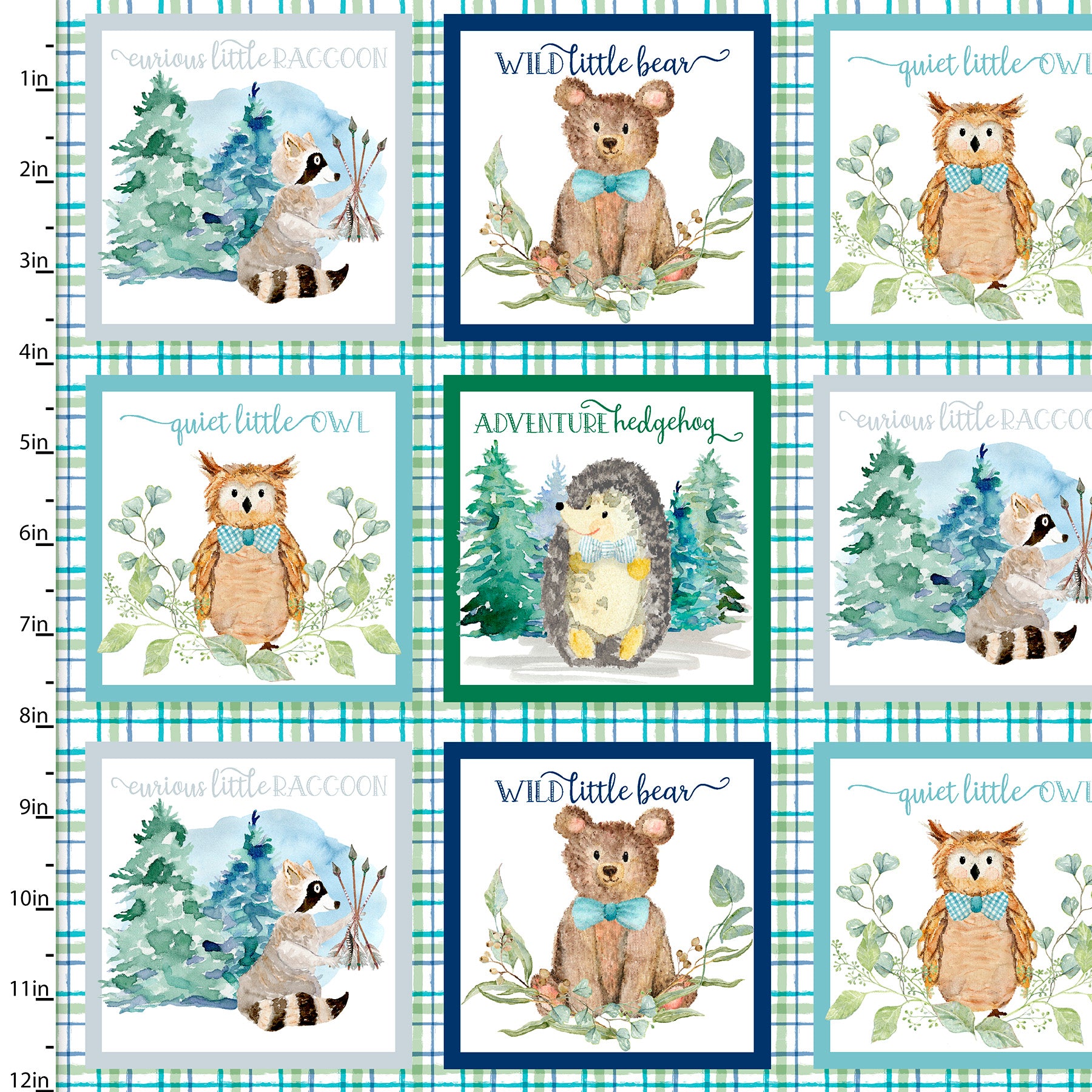 Foxes on soft green 100% cotton fabric - 3 Wishes