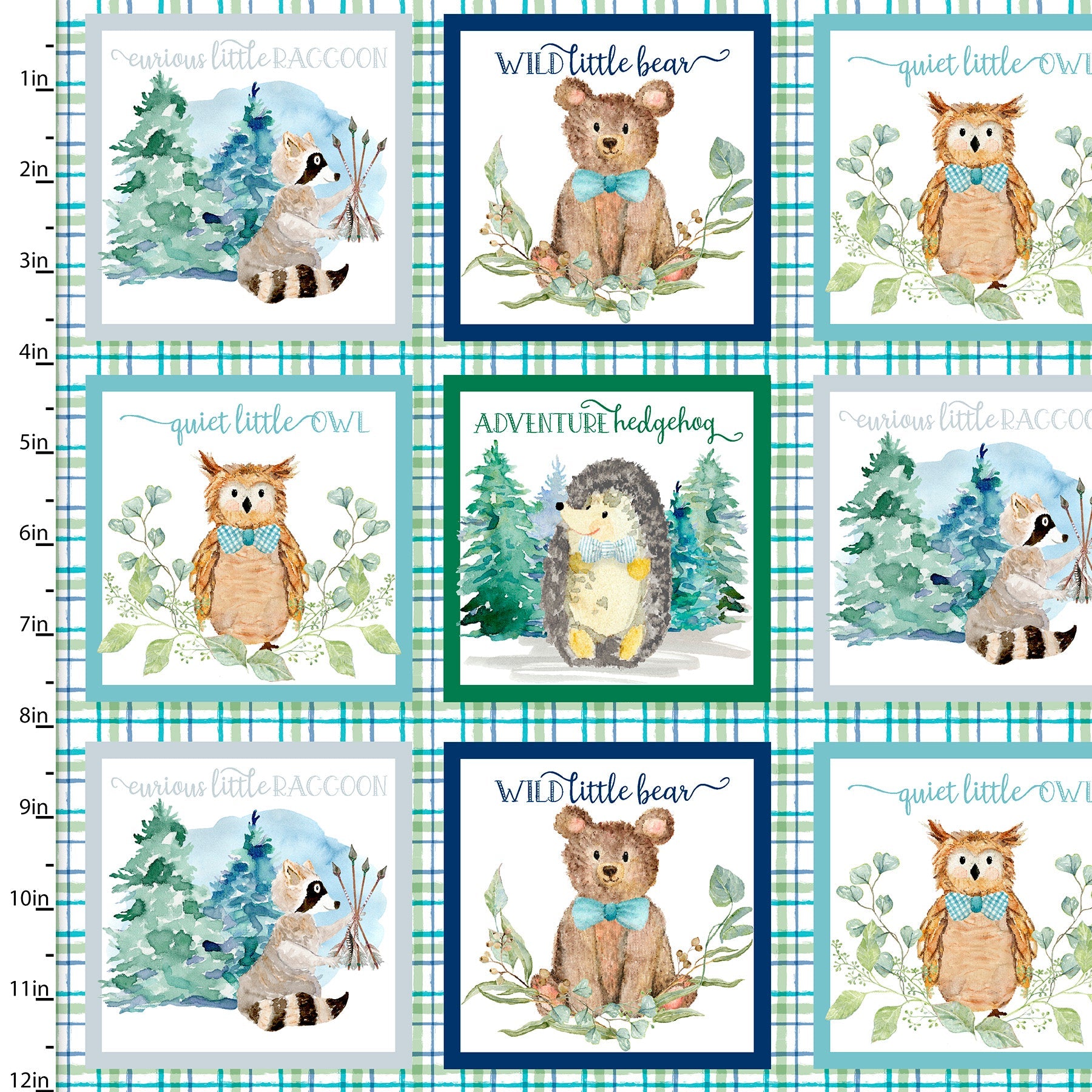 Green forest trees on green 100% cotton fabric - 'Forest Friends' 3 Wishes