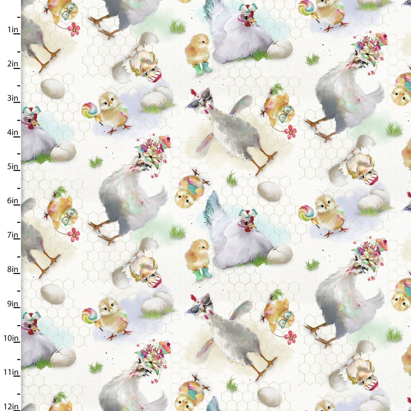 Turquoise Funny Farm Animals cotton fabric - 3 Wishes
