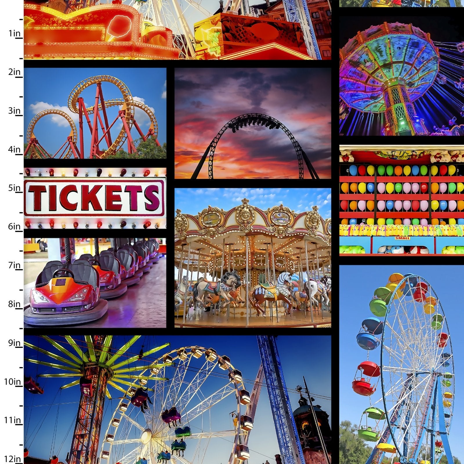 Multicoloured digitally printed fairground fabric - Amazement Park by 3 Wishes
