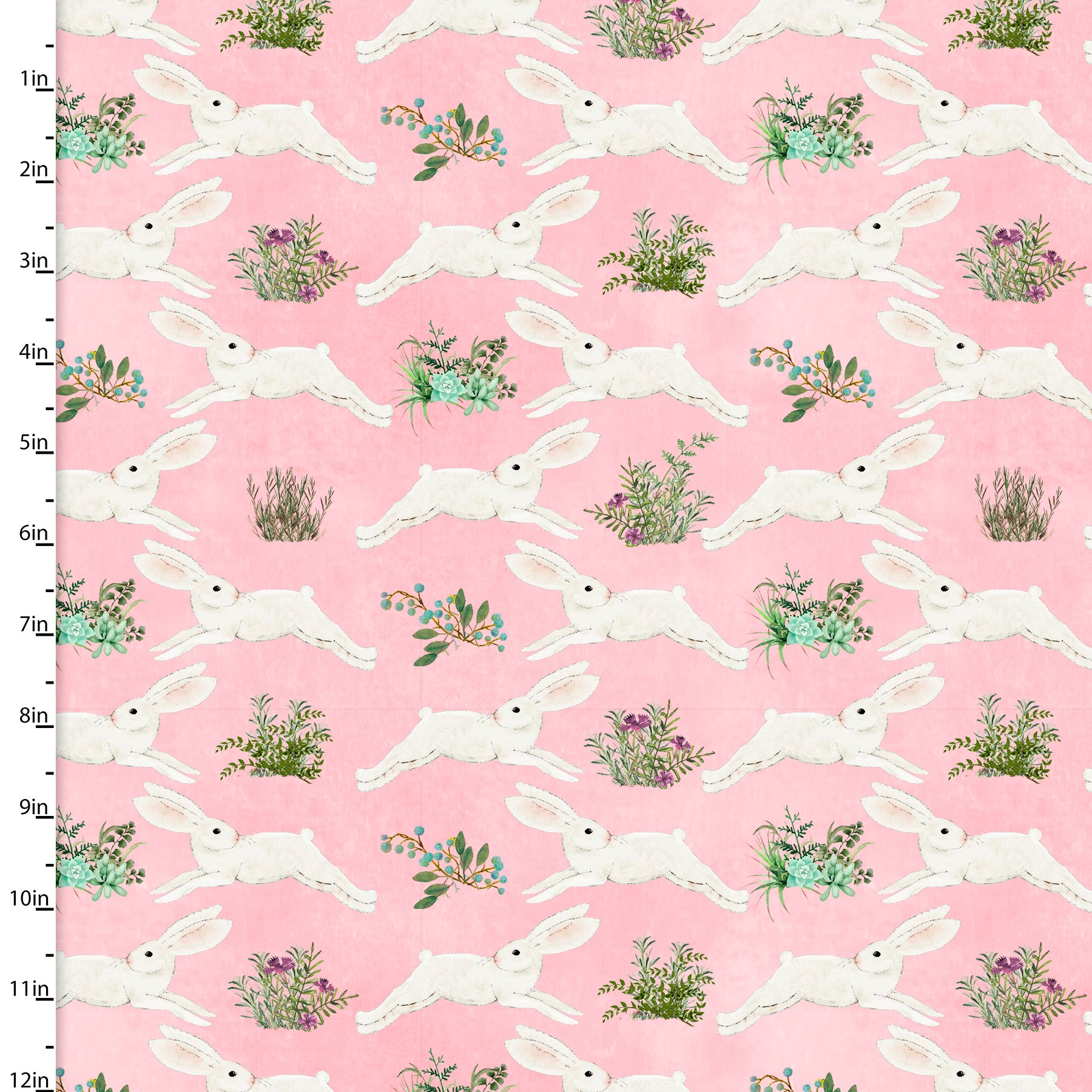 white hares on a pink cotton fabric - touch of Spring by 3 Wishes