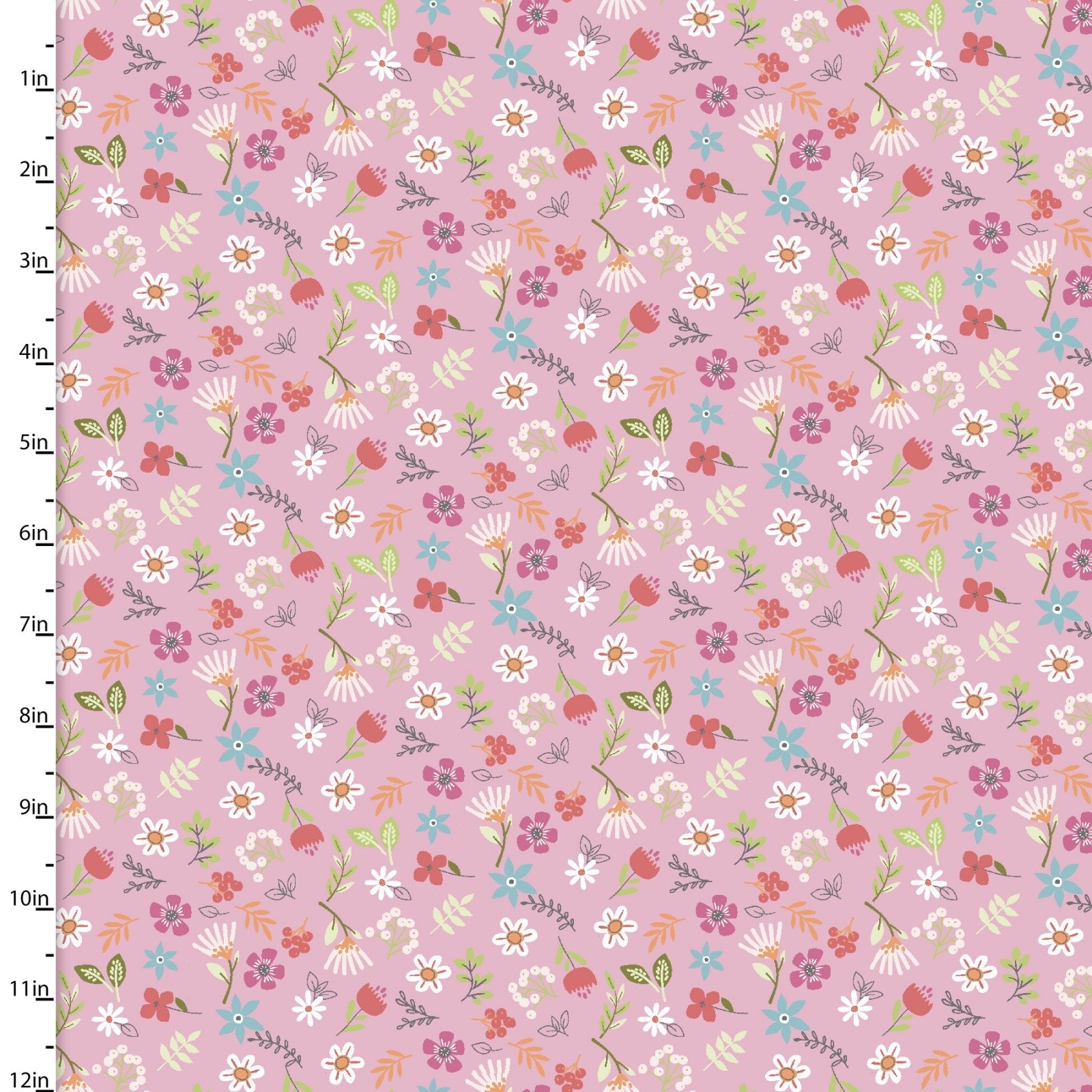 Pink and blue flowers on a pink brushed cotton - Friendship Forest by 3 Wishes