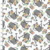 Grey watering cans filled with flowers on white cotton fabric - Flower Junction by 3 Wishes
