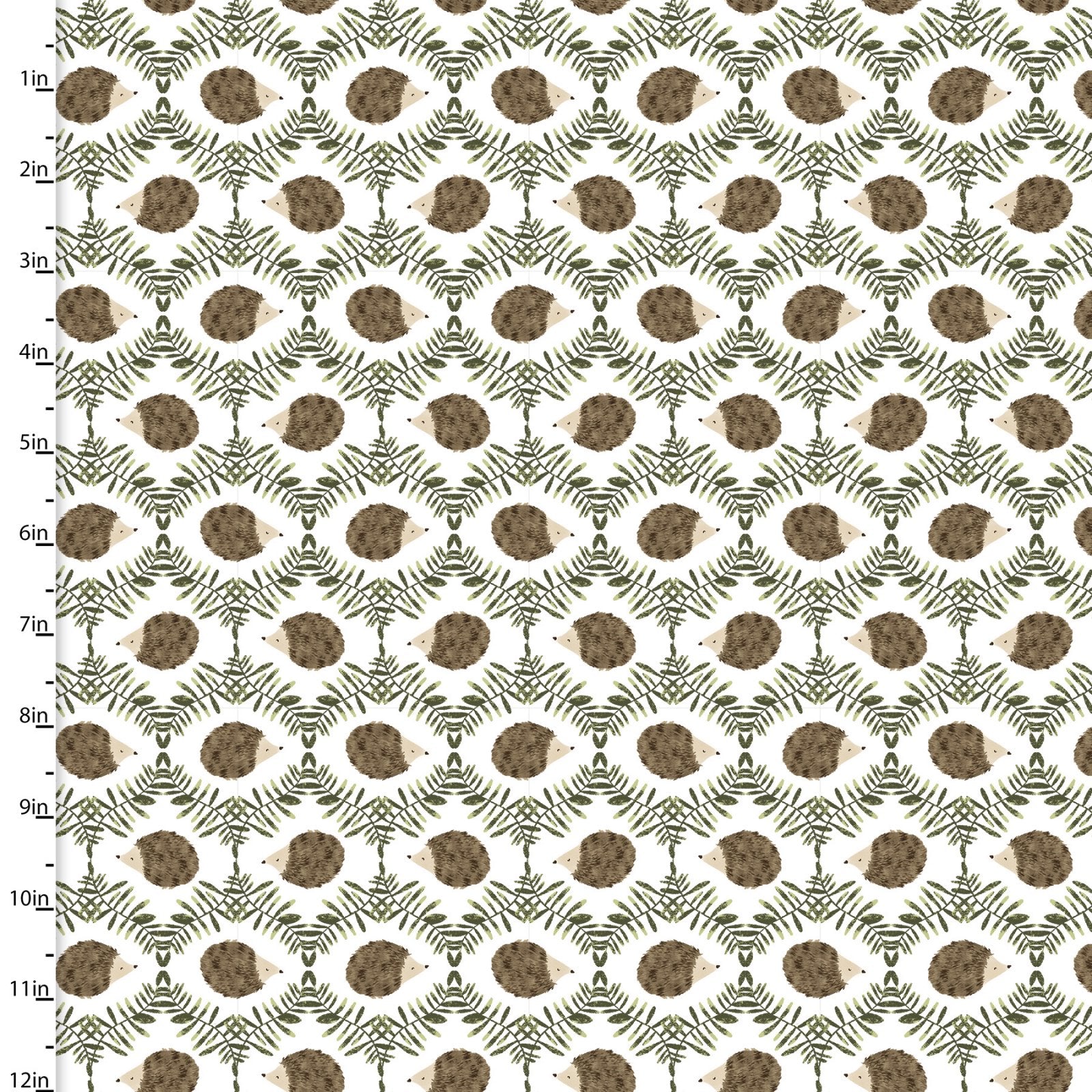 Hedgehogs in rows surrounded by leaves on white cotton fabric - You light my way gnome by 3 Wishes