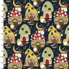 Gnomes and their homes on a navy cotton fabric - You Light my Way gnome by 3 Wishes