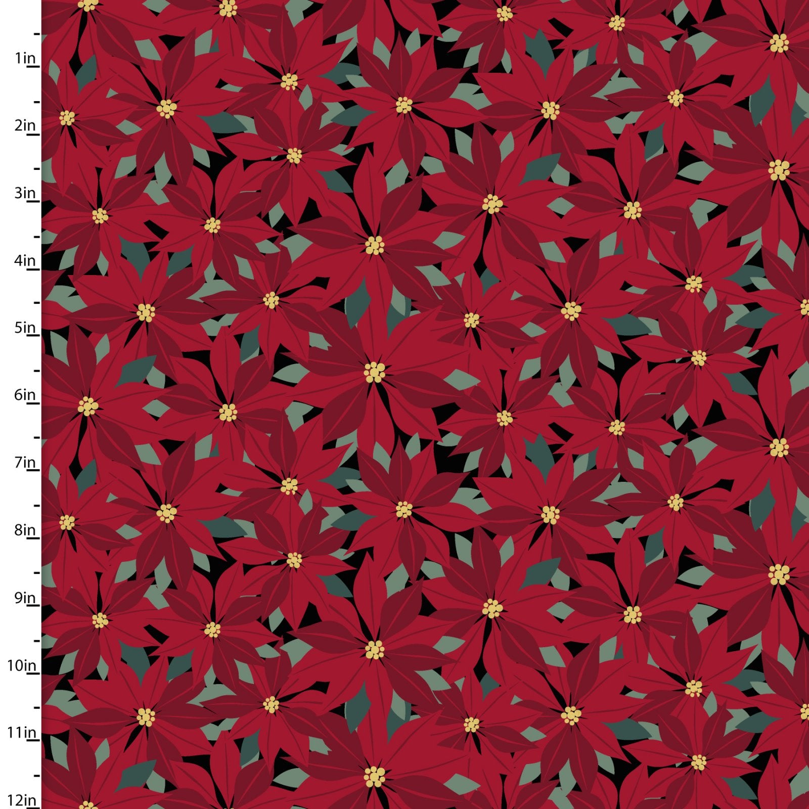 Christmas poinsettia on a black cotton fabric - Mistletoe and Metallic by 3 Wishes