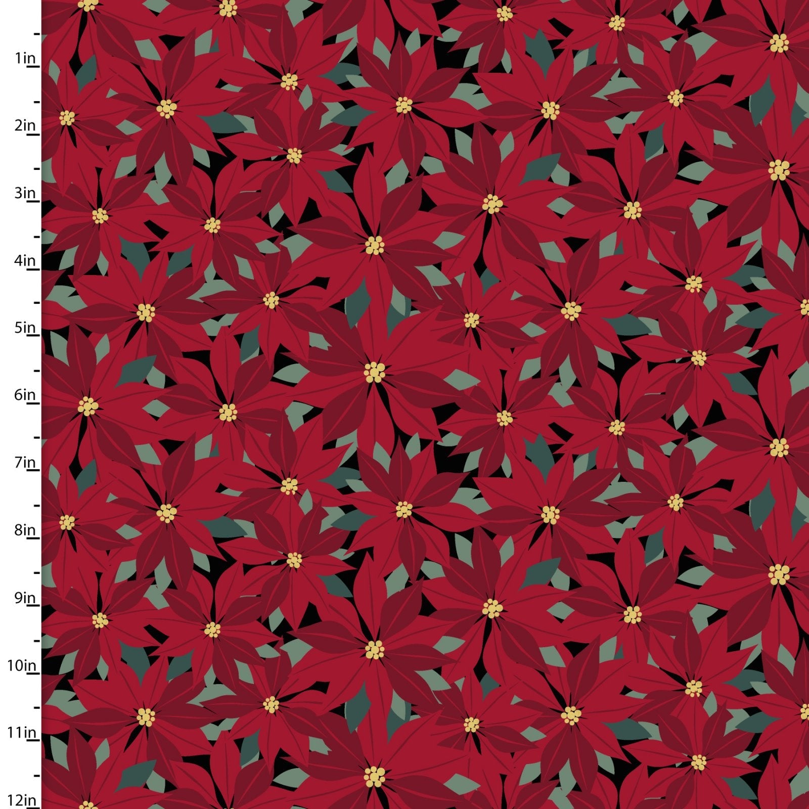 Christmas poinsettia on a black cotton fabric - Mistletoe and Metallic by 3 Wishes