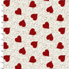 Large red love hearts on light cream with old English calligraphy cotton fabric. - Hugs Kisses by 3 Wishes
