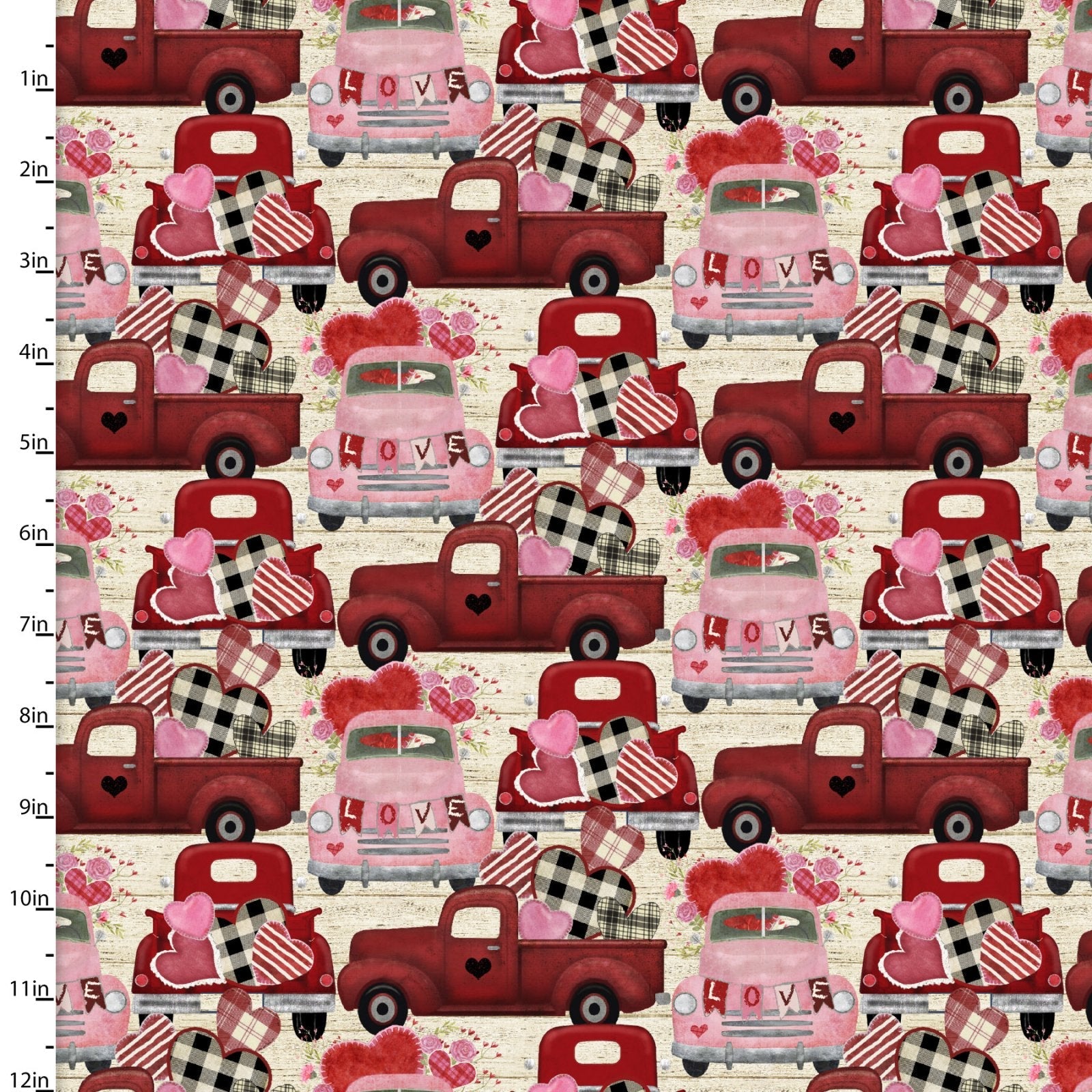 Pink & White Gingham with roses cotton fabric- Hugs Kisses by 3 Wishes