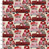 Classic red and pink cars with love hearts on cream wood effect 100% cotton fabric.