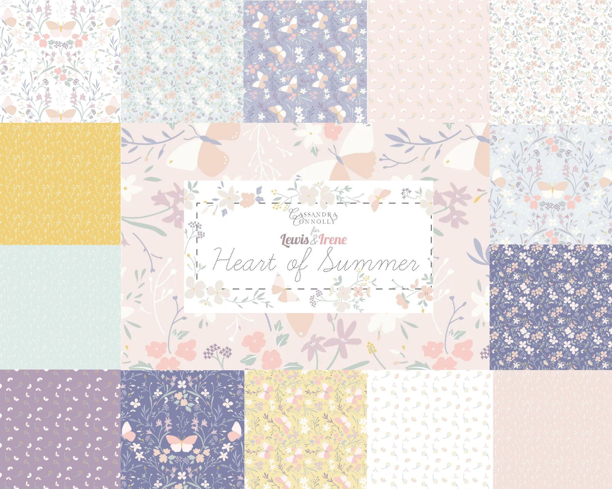 Pastel Flowers on duck egg blue cotton fabric - Lewis & Irene