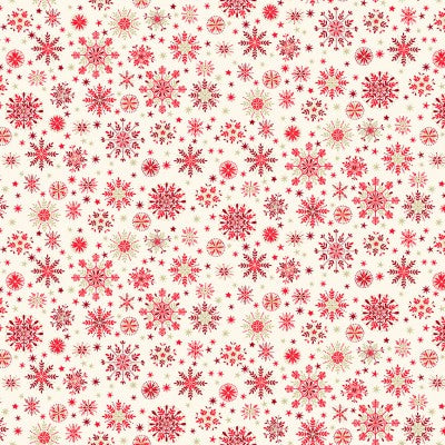 Red snowflakes on cream cotton fabric - Makower