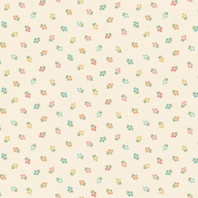 Flowers on Navy Blue polka dots cotton fabric - 'Amelia' Makower