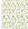 Blue birds and poppies on navy 100% cotton fabric - Voysey Birds in Nature