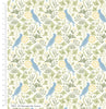 White birds and trees 'The Lerena' on light blue 100% cotton fabric - Voysey Birds in Nature