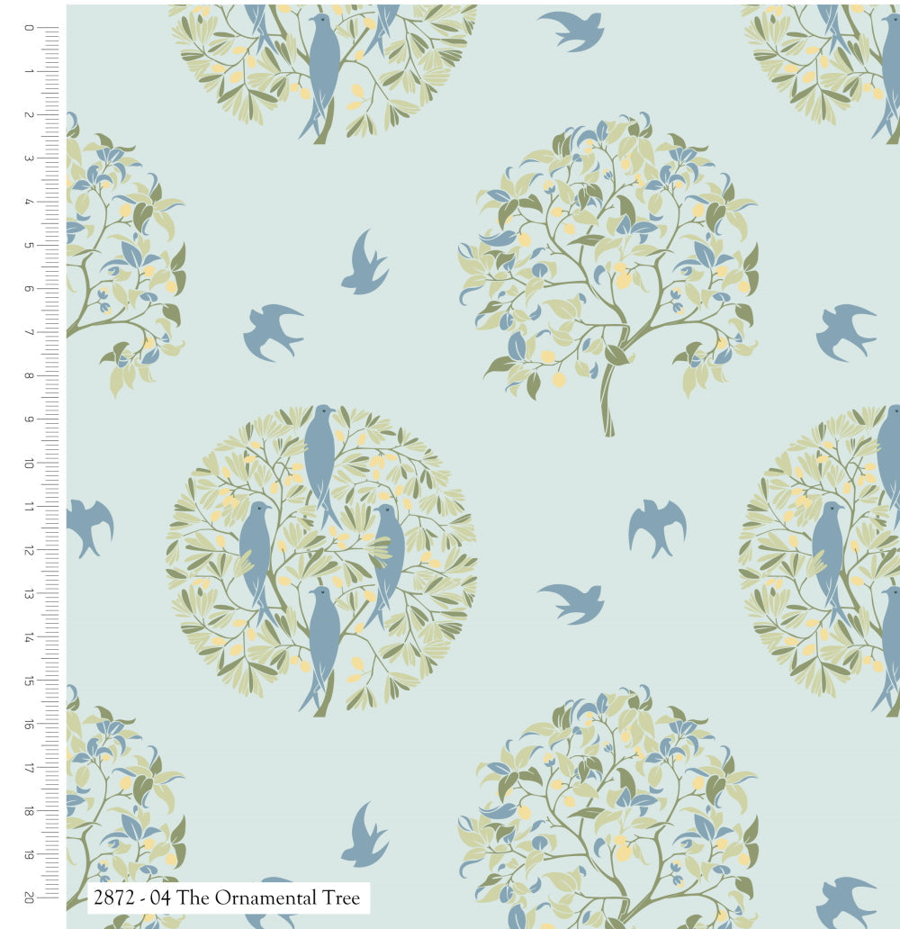 Blue birds and poppies on navy 100% cotton fabric - Voysey Birds in Nature