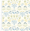 Meadow flowers in muted blue, yellow and green on a cream 1005 cotton fabric - Voysey Birds in Nature