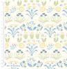 Blue birds and poppies on navy 100% cotton fabric - Voysey Birds in Nature