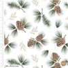 Fabric Pine cones on white organic cotton fabric - Foraging in the Forest - CraftCottonCo