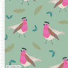 Pink robins with crown on a green cotton fabric - Jolly Robins by Craft Cotton Co.