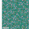 Vibrant pink and red leaves on green 100% cotton fabric.