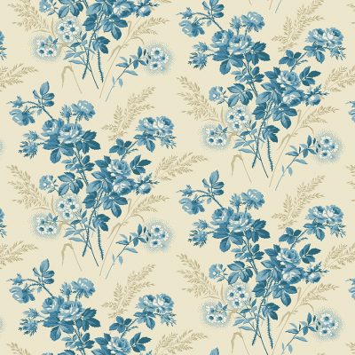 Navy blue florals and fruit cotton fabric - Blue Escape by Laundry Basket Quilts